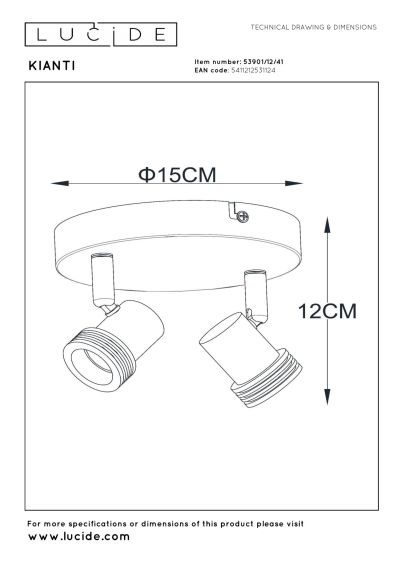 Lucide KIANTI - Ceiling spotlight - Ø 15 cm - 2xGU10 - Taupe